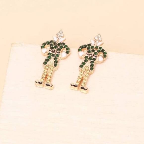 NEW ELF Rhinestone Embellished Fun Stud Earrings Christmas Holiday - Picture 3 of 3